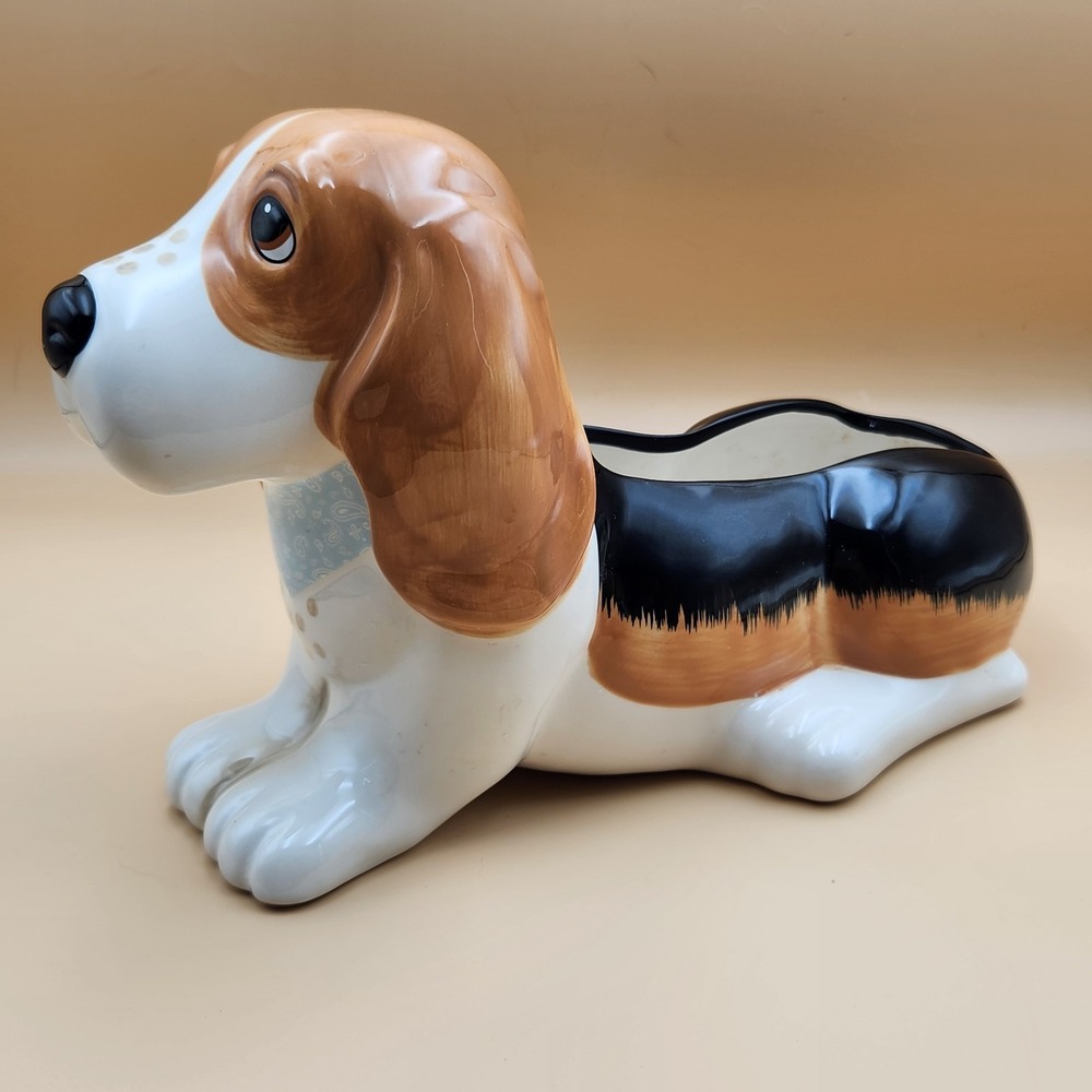 Pioneer Woman Charlie Basset Hound Dog Ceramic Stoneware Flower Pot Planter 12"